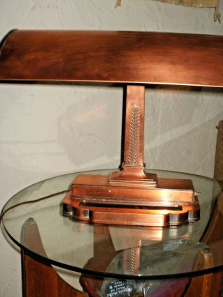 Antique Copper Art Deco Table Desk Lamp Milkglass Shade Heavy and Big 6