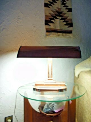 Antique Copper Art Deco Table Desk Lamp Milkglass Shade Heavy and Big 8