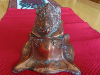 An Arts And Crafts/ Art Nouveau Copper Boars Head Ink Well.  A Lovely Item