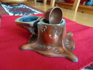 An Arts and crafts/ Art Nouveau copper Boars head Ink well.  A lovely item 5