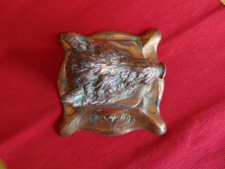 An Arts and crafts/ Art Nouveau copper Boars head Ink well.  A lovely item 7