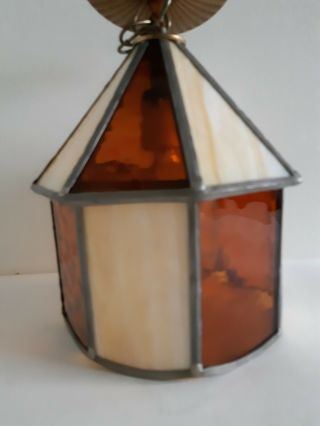 Vintage Amber Slag Glass Porch Entry Ceiling Light Fixture Arts & Crafts Mission 11
