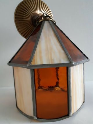 Vintage Amber Slag Glass Porch Entry Ceiling Light Fixture Arts & Crafts Mission