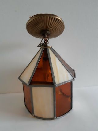 Vintage Amber Slag Glass Porch Entry Ceiling Light Fixture Arts & Crafts Mission 3