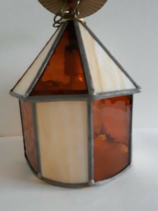 Vintage Amber Slag Glass Porch Entry Ceiling Light Fixture Arts & Crafts Mission 4