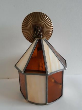 Vintage Amber Slag Glass Porch Entry Ceiling Light Fixture Arts & Crafts Mission 8