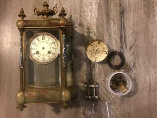 Antique French Medaille d ' Argent Bronze Champleve Enameled Clock Marble Repair 2