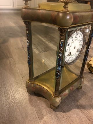 Antique French Medaille d ' Argent Bronze Champleve Enameled Clock Marble Repair 6