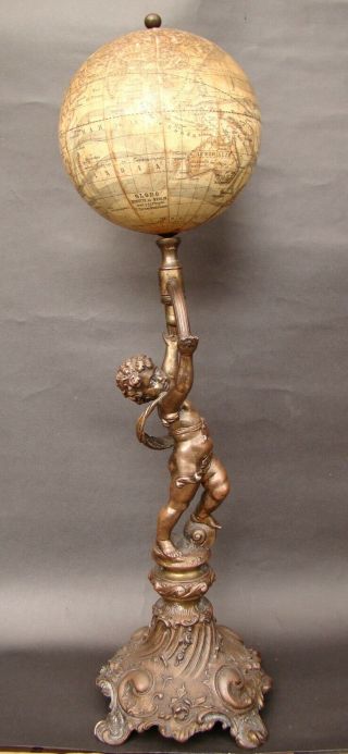Germany Figural Spelter Cherub Terrestrial World Globe by Ernst Schotte,  ca 1890 4