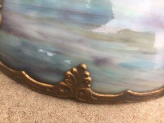 Vintage Antique Blue Slag Glass Shade Table Lamp 6 Panel Ornate Brass 6