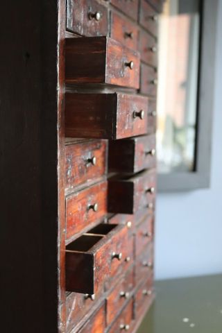 Antique 19th Century Apothecary Or Watchmakers Bank Of 30 Drawers aged patina 2