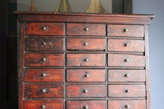 Antique 19th Century Apothecary Or Watchmakers Bank Of 30 Drawers aged patina 3