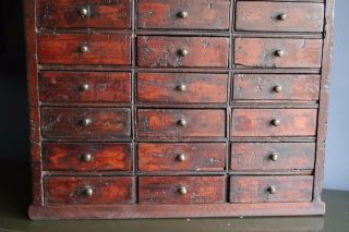Antique 19th Century Apothecary Or Watchmakers Bank Of 30 Drawers aged patina 4