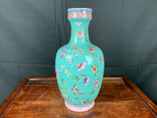 19th/20th C.  Chinese Pair Famille - Rose Light Green Ground Vases 2