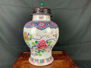 18th/19th C.  Chinese Famille Rose Baluster Jar And Wood Qing Dynasty Official Ha 5