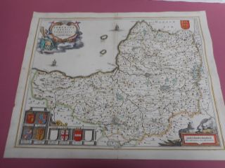 100 Large Somersetshire Map By J Blaeu C1648 Vgc Hand Coloured