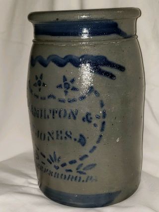 RARE Hamilton & Jones Greensboro PA Decorated Stoneware crock 1 gal.  aafa NR 3