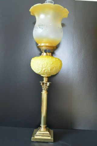 Victorian Twin Burner Oil Lamp Yellow Font And Shade