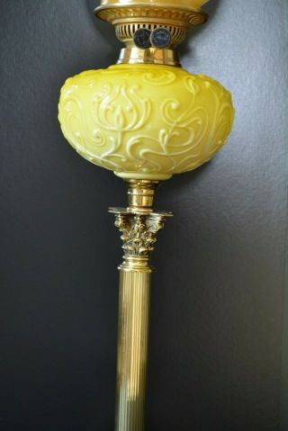 Victorian twin burner oil lamp yellow font and shade 2