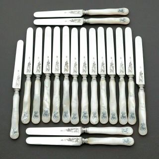 Cardeilhac Antique French Sterling Silver Mother Of Pearl 18pc Dessert Knives