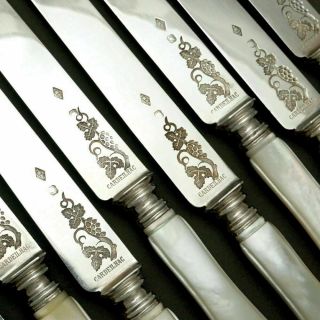CARDEILHAC Antique French Sterling Silver Mother of Pearl 18pc Dessert Knives 2