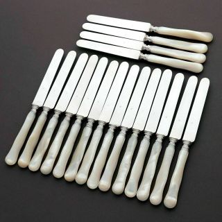 CARDEILHAC Antique French Sterling Silver Mother of Pearl 18pc Dessert Knives 6