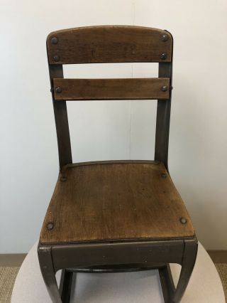 Pair Vintage Mid Century Industrial Machine Age Old School Kids Desk Chairs 1940 5