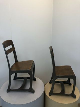 Pair Vintage Mid Century Industrial Machine Age Old School Kids Desk Chairs 1940 7