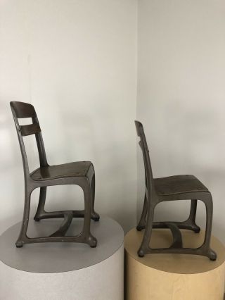 Pair Vintage Mid Century Industrial Machine Age Old School Kids Desk Chairs 1940 8