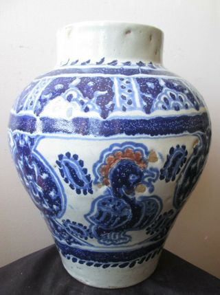 Antique Signed Enrique Ventosa Large Art Pottery Puebla Jar Vase W Birds