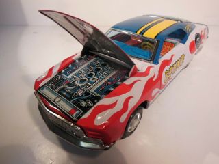 T.  P.  S Pressed Tin Ford Mustang Stunt Car Made In Japan And Runs Like A Champ