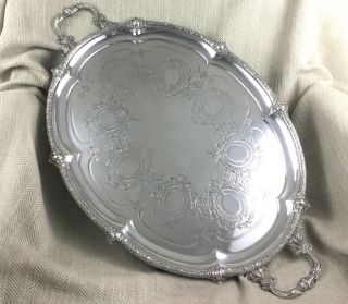 Large Silver Plated Butlers Tray Antique Victorian Twin Handles 19th C