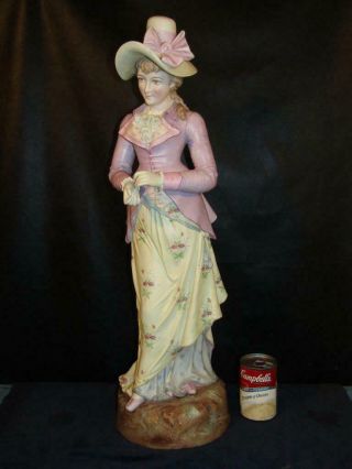 Huge Antique 26 " Bisque Figurine / Statue Of Lady In Fancy Attire - Heubach?
