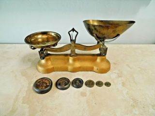 Antique English Cast Iron And Brass Scale With Siddons And Avery Weights