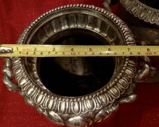 Pair LARGE Antique Silver Plated On Brass Victorian SERPENT Handled Ewers Urns 10