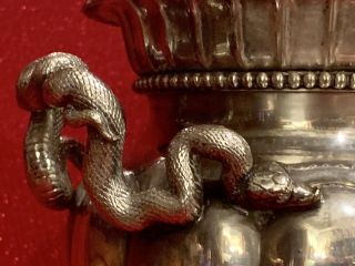 Pair LARGE Antique Silver Plated On Brass Victorian SERPENT Handled Ewers Urns 2