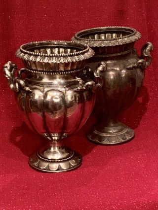 Pair LARGE Antique Silver Plated On Brass Victorian SERPENT Handled Ewers Urns 4