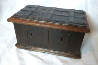 Small Rare 16th Century Iron Bound Oak Church Box C1550