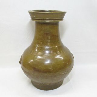 H647: Chinese Big Vase Of Old Pottery With Green Glaze Of Han Dynasty Age.