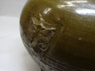 H647: Chinese BIG vase of old pottery with green glaze of Han Dynasty age. 5