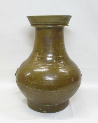 H647: Chinese BIG vase of old pottery with green glaze of Han Dynasty age. 6
