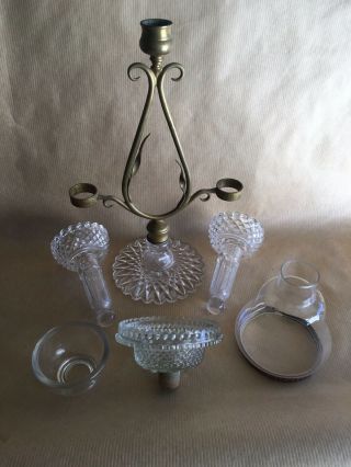 Antique Victorian Clarke ' s Cricklite Fairy Lamp Banquet Crystal Epergne 11