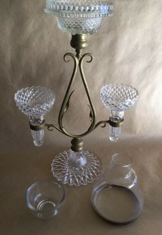 Antique Victorian Clarke ' s Cricklite Fairy Lamp Banquet Crystal Epergne 9