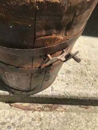 Antique/Vintage Primitive Wood Well Bucket Iron Handle and Banding 4