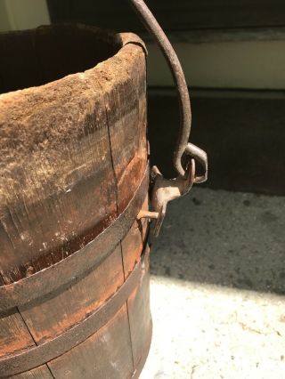 Antique/Vintage Primitive Wood Well Bucket Iron Handle and Banding 8