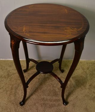 Great Art Nouveau Inlaid Mahogany Round Side End Table,  Circa 1930