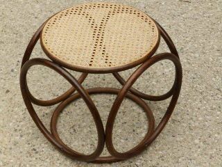 Mid Century Thonet Walnut Stain Bentwood Cane Wicker Footstool Stool Ottoman