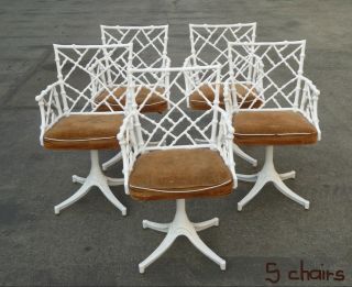Four Mid Century Modern White Swivel Chippendale Chairs Cast Iron 12