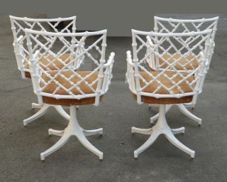 Four Mid Century Modern White Swivel Chippendale Chairs Cast Iron 4