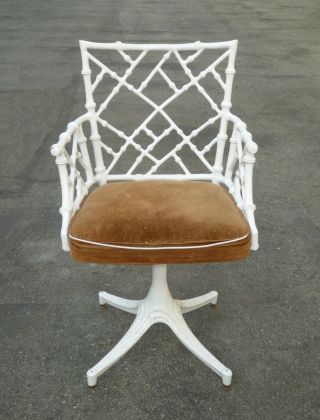 Four Mid Century Modern White Swivel Chippendale Chairs Cast Iron 5